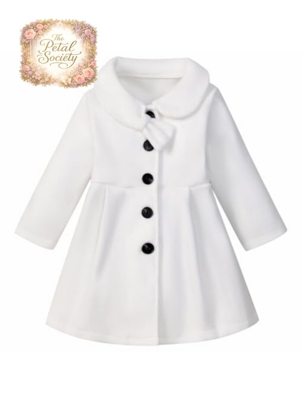 Toddler Girl A-Line Peacoat Long Sleeve Button Bow Solid Color Fall Winter Coat